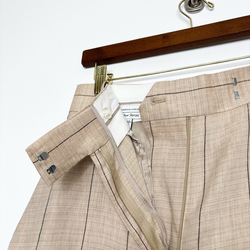 & Other Stories Wide Linen-Blend Trousers Pinstripe Tan US 4 NWT High Waist - Picture 10 of 15